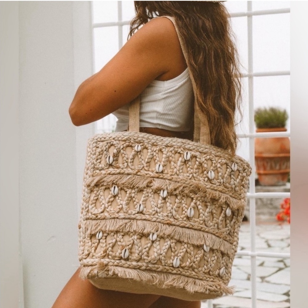 Chic Beige Tote with Shell Details